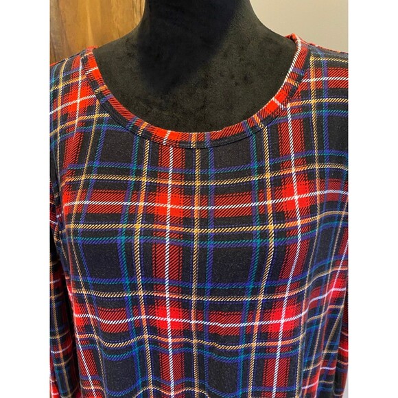 24/7 Top Plus Size XL Red Navy Plaid Blouse  +Stretch Super Soft  Extra Long - Picture 3 of 11